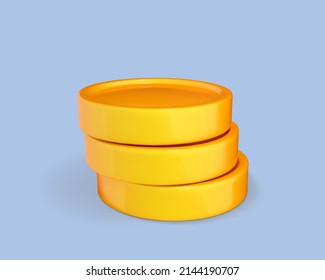 3D cartoon stack of gold coins isolated on blue background. Cash Money. Business financial investment. Vector 3d cartoon icon