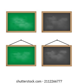 3D cartoon style of blank rubbed chalkboard, blackboard, green board set collection. Vector illustration