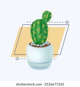 3d estilo desenho animado cacto com espinhos no ícone de maconha. Planta doméstica, planta do deserto ou cactos em vetor plano do vetor do vaso da flor ilustração. Jardinagem, natureza, folhagem, crescimento, conceito de ecologia