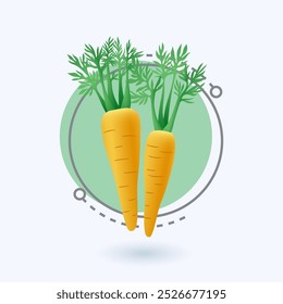 3d cartoon style carrots icon on white background. Fresh organic vegetables with leaves flat vector illustration. Farming, harvest, healthy lifestyle or food concept