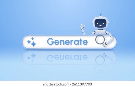 3d cartoon style chatbot with artificial intelligence and digital search or generation line. Vector illustration.