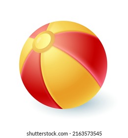 3d cartoon style colorful beachball icon on white background. Striped ball for beach volleyball, water or sand games flat vector illustration. Summer, leisure, outdoor activity concept