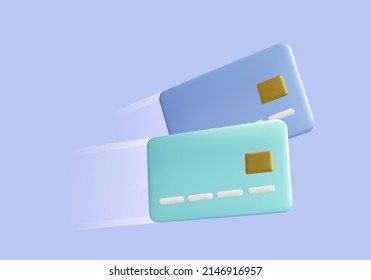 3D cartoon style credit card. Business design element. Flyinf credit card cashback or money transaction concept. Vector illustration