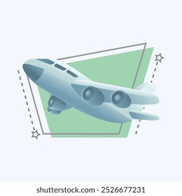 3d estilo desenho animado ícone de avião voador no fundo branco. Ilustração em vetor plano da aeronave de passageiros. Transporte, veículo, viagem, viagem, conceito de férias de verão