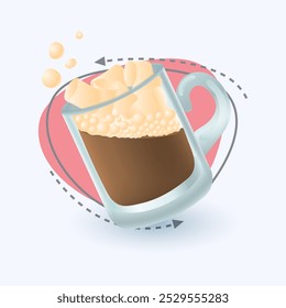 3d cartoon style glass of cocoa with marshmallow icon. Realistic cup of hot or heated chocolate or warm winter beverage flat vector illustration. Seasonal drinks concept