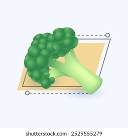 Icono de brócoli verde de estilo de dibujos animados 3D sobre fondo blanco. Ilustración vectorial plana vegetal orgánica natural. Estilo de vida saludable, nutrición, naturaleza, comestibles, concepto de vitaminas