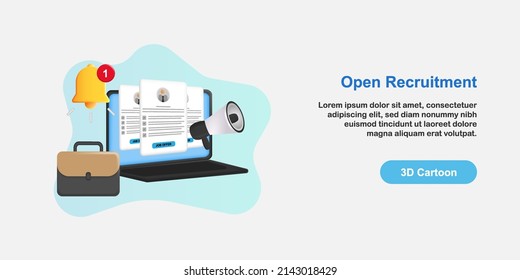 3D cartoon style illustration. Job offer position, opening new employee recruitment concept. Vector design