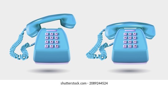 3d cartoon style minimal blue phone icon with shadow. vector illustration of blue phone icon on white background