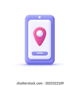 3d cartoon style minimal city map navigation smartphone icon. mobile app interface, geolocation, concept.