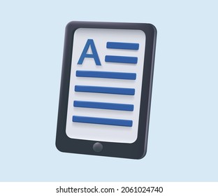 3d cartoon style minimal e-book reader, e-reader, electronic, digital book icon. Online education , online school, digital reading, e-learning concept. Concept, e-learning technology. Online learning