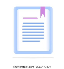 3d cartoon style minimal e-book reader, e-reader, electronic, digital book icon. Online education , online school, digital reading, e-learning concept. 