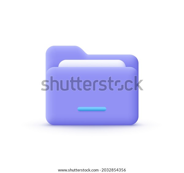 3d cartoon style minimal folder with\
files, paper icon. File management concept.\
