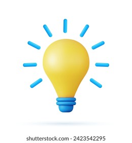 3d cartoon style minimal light bulb icon, Idea, solution, business, strategy concept. Vector illustration