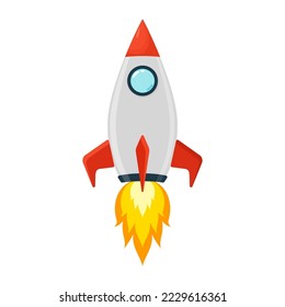 3d cartoon style minimal spaceship rocket icon. Toy rocket upswing ,spewing smoke. Startup, space, business concept