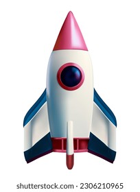 3d cartoon style minimal spaceship rocket icon white background . Toy rocket upswing , for start up business and advertise. EPS 10