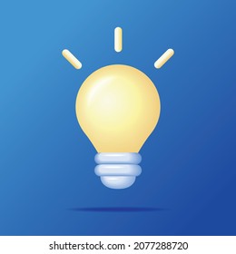 3d cartoon style minimal yellow light bulb icon. Idea, solution, business, creative, electricity, inspiration, strategy concept. Vector illustration design isolated. Simple lamp object symbol. EPS 10
