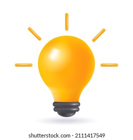 3d cartoon style minimal yellow light bulb icon. Idea, solution, business, strategy concept. Isolated vector illustration, 3D icon free to edit. Solution and business idea. Thinking, invention symbol.