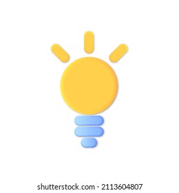 3d cartoon style minimal yellow light bulb icon. Idea, solution, business, strategy concept. eps 10
