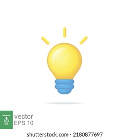 3d cartoon style minimal yellow light bulb icon. Idea, solution, business, creative, electricity, inspiration, strategy concept. Vector illustration design isolated. Simple lamp object symbol. EPS 10