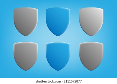 3D cartoon style of shield guard protection in blue grey color with shadow highlight effect. Vector illustration