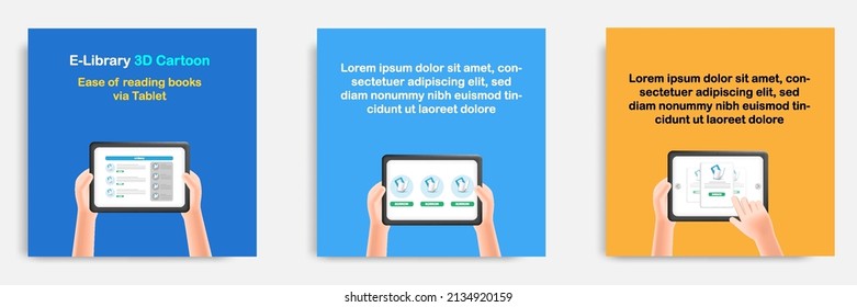 3D Cartoon Style. Social Media Informative Education And Study Tips Post Banner Template Layout Design. Mobile E Library App Concept - Borrow Rent Book. Vector Illustration