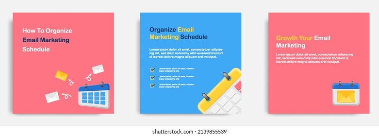 3D Cartoon Style. Social Media Informative Email Marketing Schedule Tips Post Banner Template Layout Design. Timetable Sending Mail. Vector Illustration