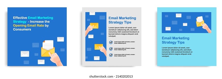 3D cartoon style. Social media informative email marketing strategy tips post banner template layout design. Hand click opening mail. Vector illustration
