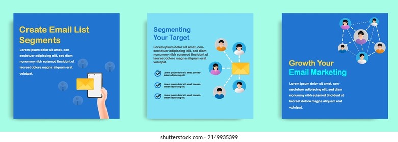 3D cartoon style. Social media informative email marketing segmentation tips post banner template layout design. Network connection mail target. Vector illustration