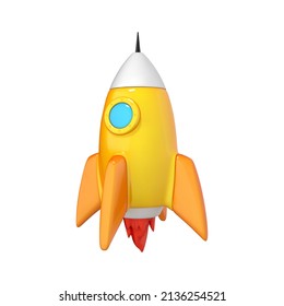 3d cartoon style spaceship rocket icon. Spaceship launch. Rocket 3d icon. Launch business product on market. Startup business concept. Vector illustration
