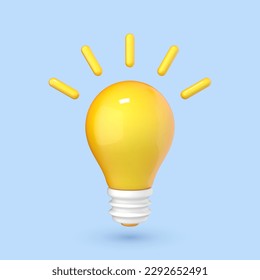 3D cartoon style yellow light bulb icon. Concept of idea, solution, business, strategy. Thinking ideas icon. Solution and business idea. Vector 3d illustration
