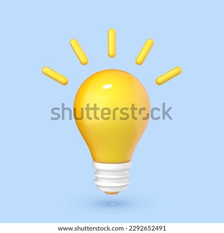 3D cartoon style yellow light bulb icon. Concept of idea, solution, business, strategy. Thinking ideas icon. Solution and business idea. Vector 3d illustration
