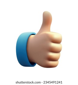 3D cartoon thumb up hand isolated. Like sign. Vector 3d illustration