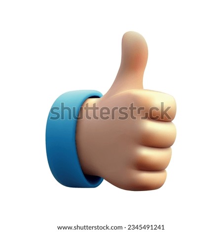 3D cartoon thumb up hand isolated. Like sign. Vector 3d illustration