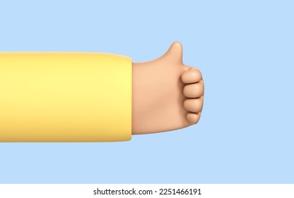 3D cartoon thumb up isolated on blue background. Hand gesture of like, Ok, good, success or approve. Vector 3d Illustration
