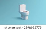 3D Cartoon Toilet with Tank and seat, white clean interior object