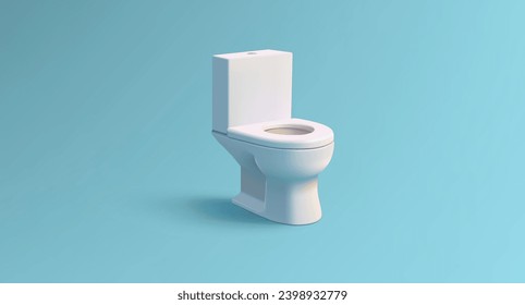 3D Cartoon Toilet with Tank and seat, white clean interior object