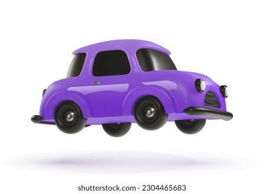 3d cartoon toy car purple color vector design element on the light background. Kids vehicle. Baby transport mode