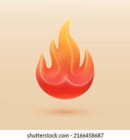 3d cartoon vector fire flame isolated icon. Red burning bonfire energy symbol on light background. Fire safety three-dimensional illustration