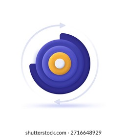 Ilustración vectorial de dibujos animados 3D. Apunta con flechas circulares. Proceso de mejora continua o ciclo repetitivo. Bucle, actualización, recarga o concepto de negocio circular para Diseño web o presentación.