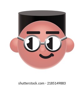 3d cartoon vector illustration of a tennager, smiling face in nerd glasses, isolated on whit, social media avatar