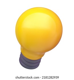 3d cartoon vector light bulb in minimal realistic plastic style. Funny creative design element for game, business, branding. Modern illustration isolated on white background.