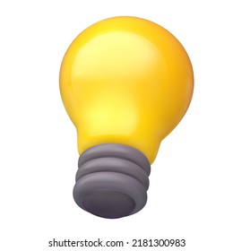 3d cartoon vector light bulb in minimal realistic plastic style. Funny creative design element for game, business, branding. Modern illustration isolated on white background.