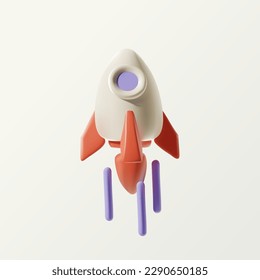 3D cartoon vector spaceship rocket icon. Startup, space, business concept.