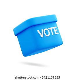 3D Cartoon Vote Box in Blue Color Isolated on White Background. Ballot Box for Election Campaign. Vector Illustration of Render 3D Icon