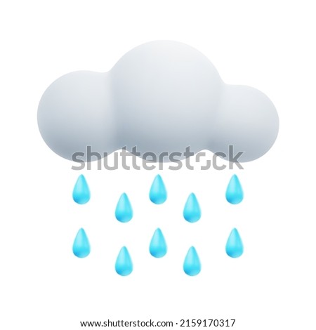 3D Cartoon Weather Icon of Rain. Sign of Cloud and Raindrops Isolated on White Background. Vector Illustration of 3d Render.