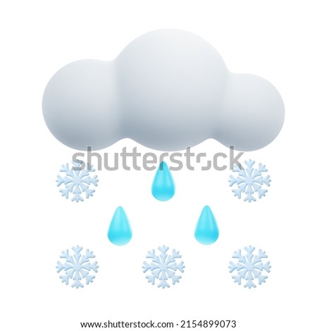 3D Cartoon Weather Icon of Sleet. Sign of Cloud and Rain with Snow Isolated on White Background. Vector Illustration of 3d Render.