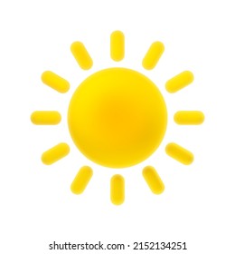 3d Cartoon Weather Icon - Sunny. Yellow Sun with Rays Isolated on White Background. Vector Illustration of 3d Render.