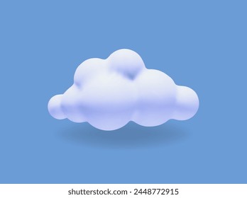 3D Cartoon weiße Wolke auf blauem Hintergrund. Cartoon flauschige Wolkenform Vektorillustration