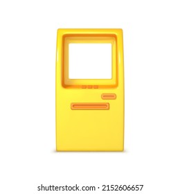 3D cartoon yellow ATM machine. Business technology concept. Vector 3d illustration
