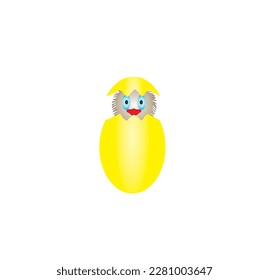 3d cartoon yellow egg with a chicken head peeking out. Vector illustration